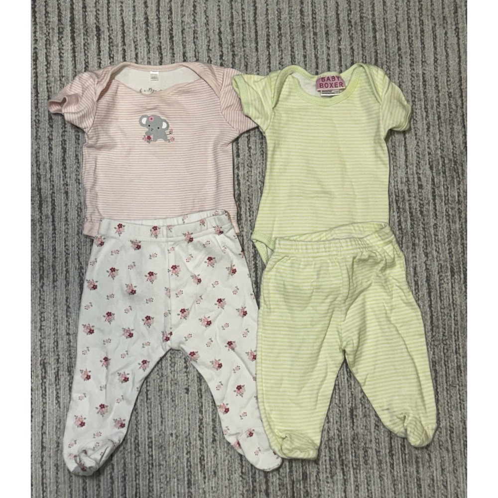 Baby Girl 3-6 Months Outfit Bundle 2 Sets bodysuit Pants Pink Green